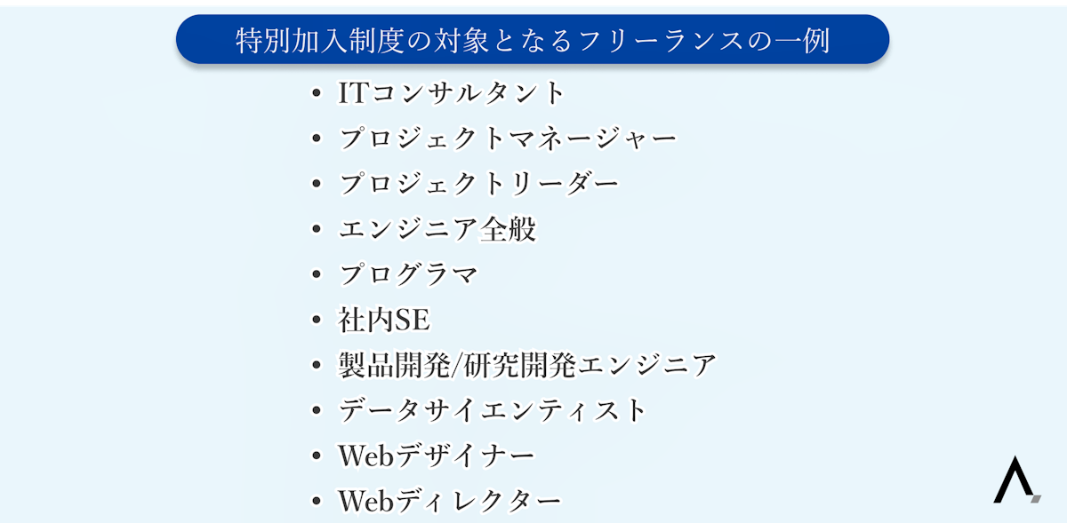 特別加入制度の対象となるフリーランスの一例