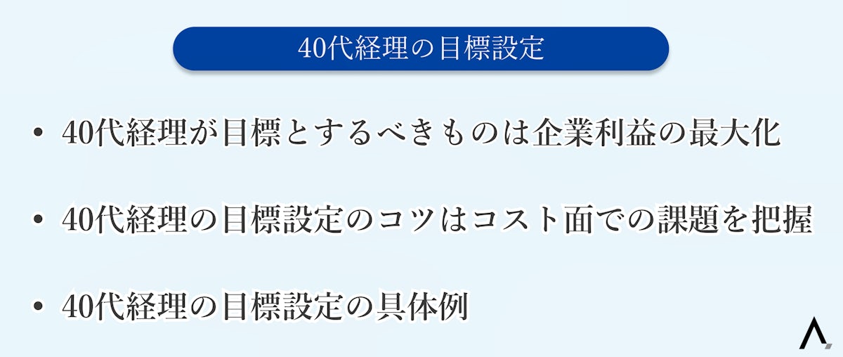 40代経理の目標設定3つが箇条書きされた図